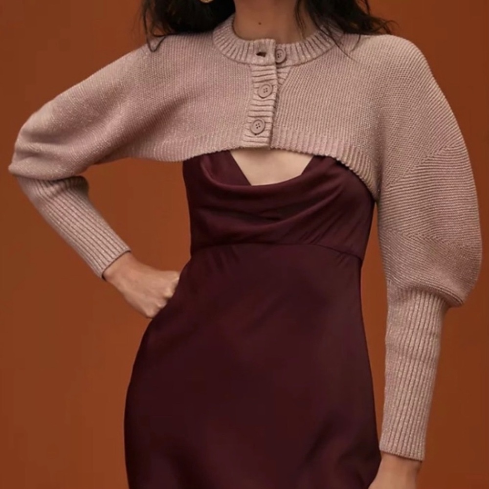 NWT ANTHRO 525 Knit Puff-Sleeved Shrug